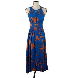 Abel The Label Charlie Halter Open Back Floral Blue And Orange Maxi Dress